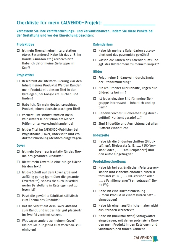 CALVENDO-Checkliste
